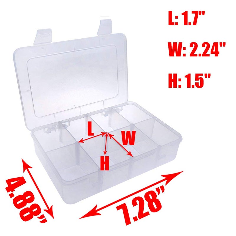 Xiaoyztan 8 Grids Clear Plastic Organizer with Adjustable Dividers, Jewelry Box Bead Storage Container for Small Parts, Fishing Tackle, DIY Crafts, and Earrings, Overall 7.3in x 4.9in - Image 2